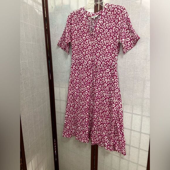 NWT TUCKER MADELINE CHEETAH IN HOT 100% SILK PINK DRESS SIZE XS - Picture 1 of 8